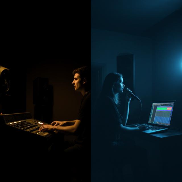 Musicians collaborating across digital screens