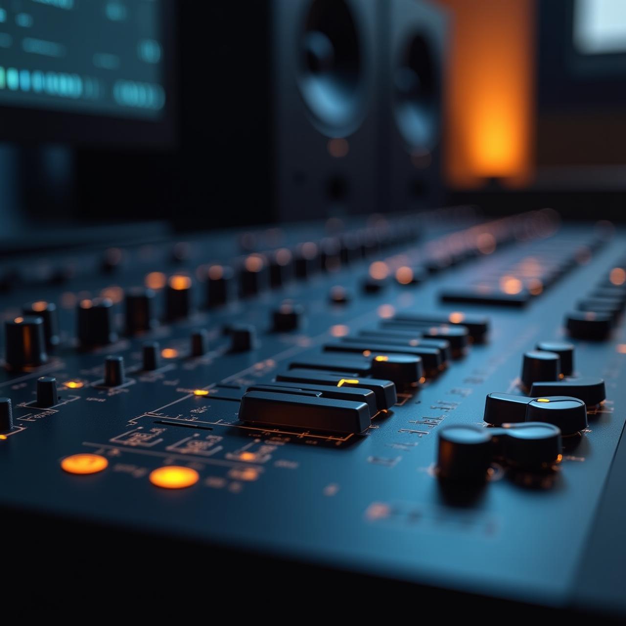 Neomorphic Digital Audio Workstation software interface with extruded knobs and soft shadows